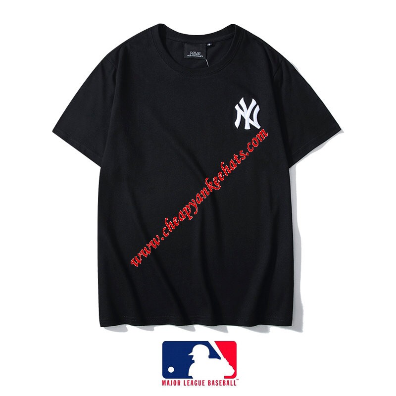 MLB NY Embroidery Logo Short Sleeve T-shirt New York Yankees Black Outlet New York Yankees Cheap Sale Store