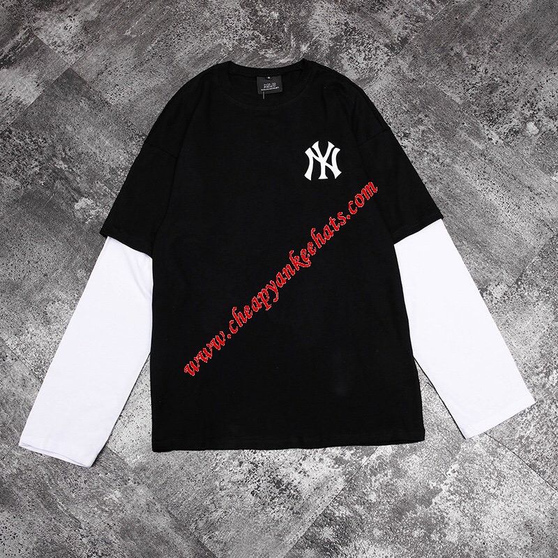 MLB NY Popcorn Big Logo Long Sleeve T-shirt New York Yankees Black Outlet New York Yankees Cheap Sale Store