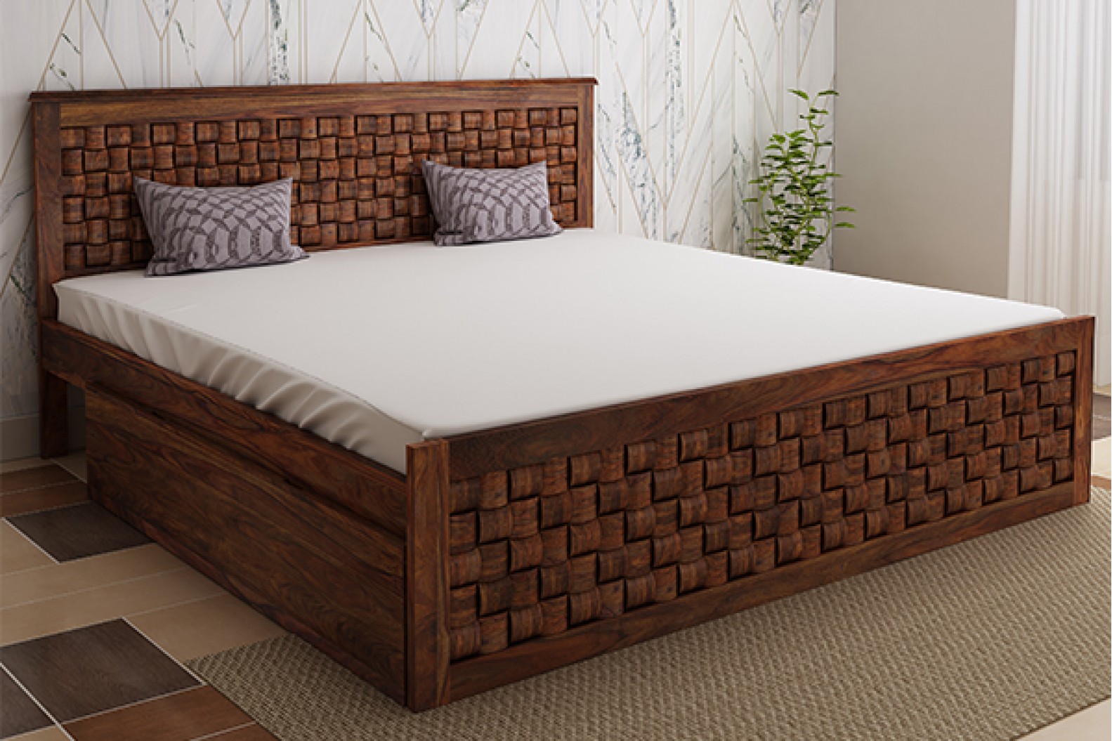Queen Size Bed: Buy Wooden Queen Beds Online At Best Prices - PlusOne India