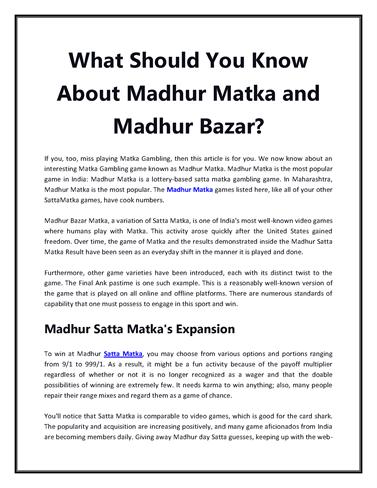 What Should You Know about Madhur Matka And Madhur Bazar  |authorSTREAM