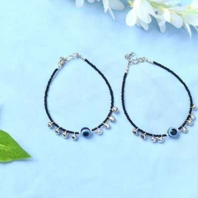Nazariya Silver Plated Black Beads Anklets Profile Picture