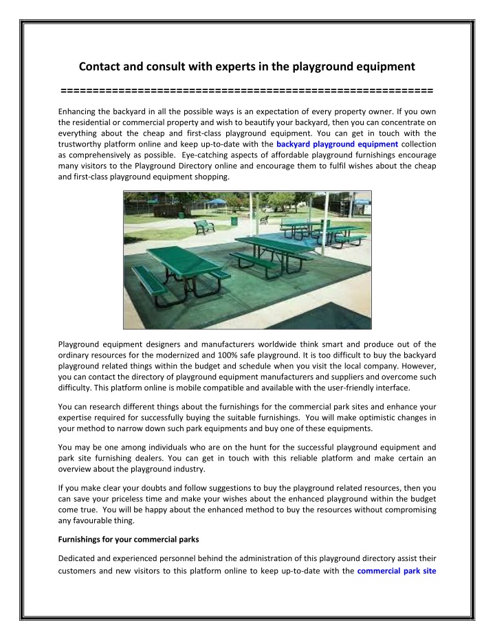 PPT - Contact and consult with experts in the playground equipment PowerPoint Presentation - ID:11119301