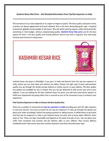 Kashmiri Kesar Rice Price – Get Detailed Information from Top Rice.. |authorSTREAM