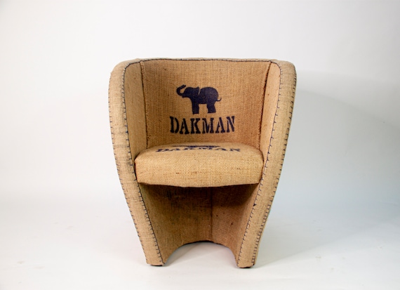 Coffee Sack Upcycled Armchair - Coffee Sack Hand Sewn Armchair - Coffee Sack Eco Armchair - Modern Armchair - Lounge Chair French Furniture