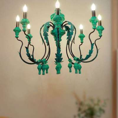 Emerald Green Distressed Wooden 8 Light Chandelier Profile Picture