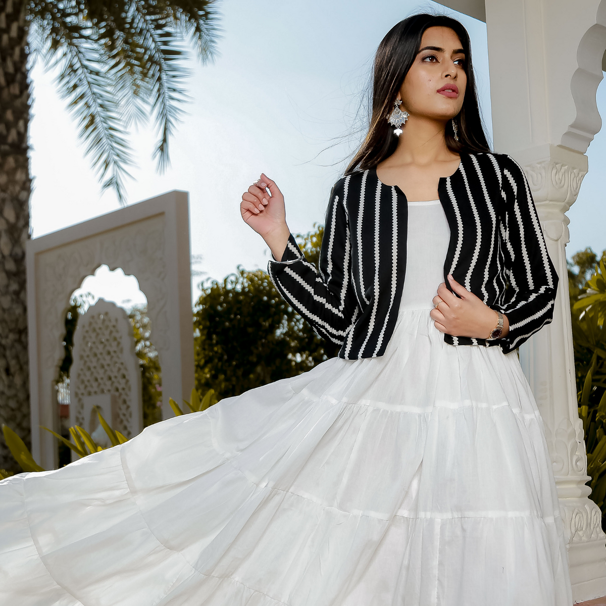 Maxi Dresses - Buy White Tier Dress With Jacket Online in India - Ambraee