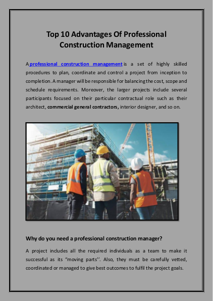 Top 10 Advantages Of Professional Construction Management | edocr