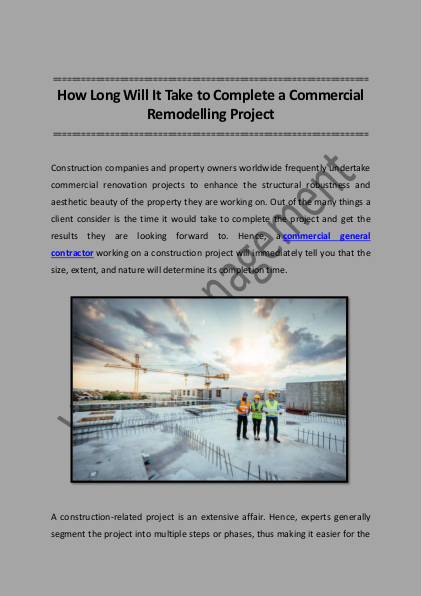 How Long Will It Take to Complete a Commercial Remodelling Project