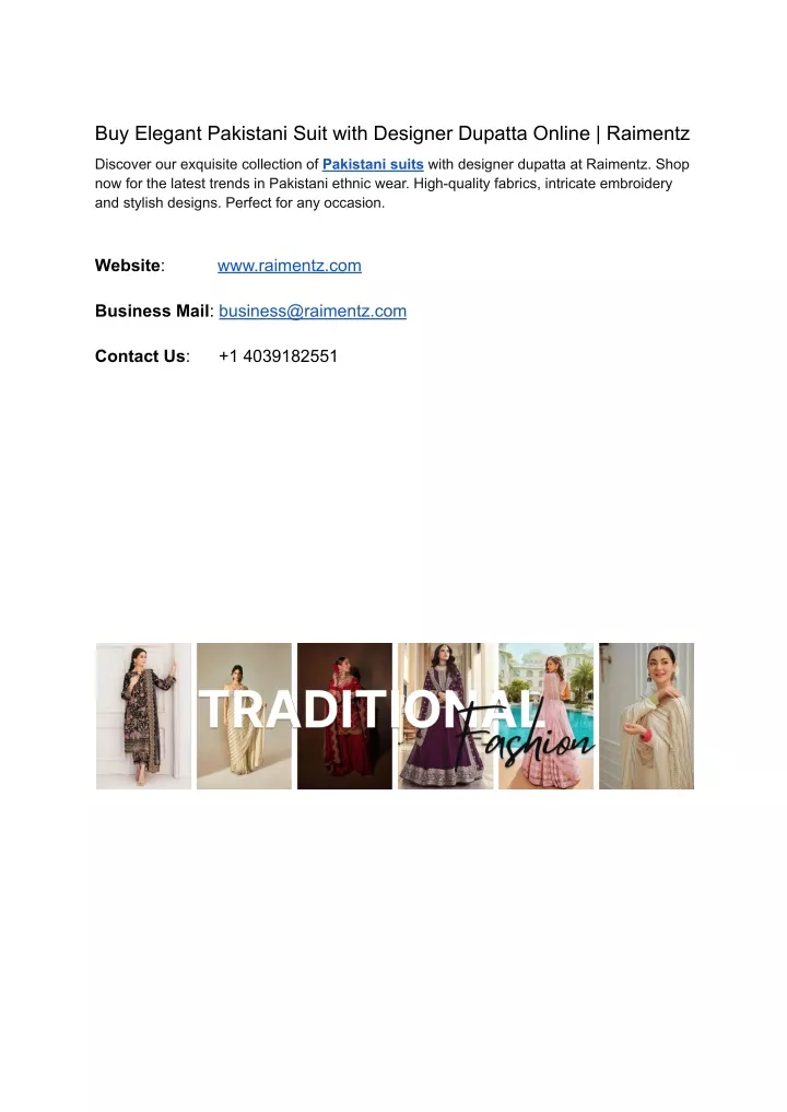 PDF - Buy Elegant Pakistani Suit with Designer Dupatta Online | Raimentz PowerPoint Presentation - ID:12561484