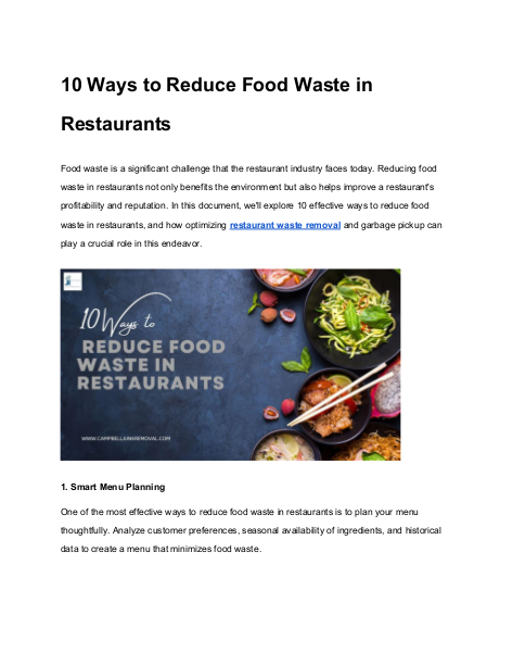 10 Ways to Reduce Food Waste in Restaurants