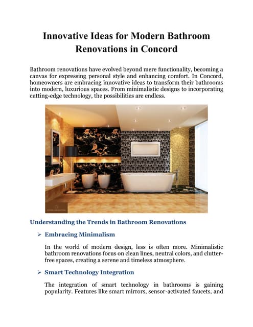 Innovative Ideas for Modern Bathroom Renovations in Concord | PDF