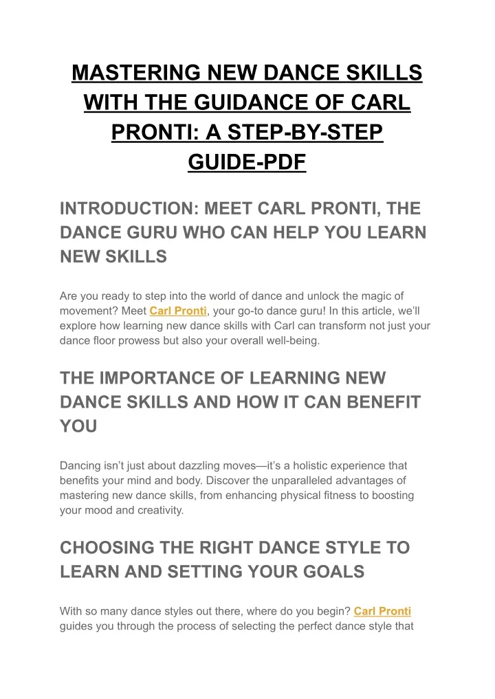 PPT - MASTERING NEW DANCE SKILLS WITH THE GUIDANCE OF CARL PRONTI A STEP-BY-STEP GUIDE-PDF PowerPoint Presentation - ID:12822158