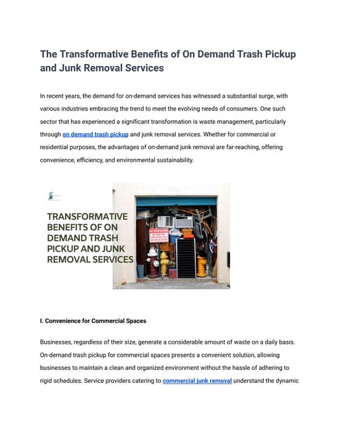 The Transformative Benefits of On-Demand Trash Pickup and Junk Removal Services | PDF