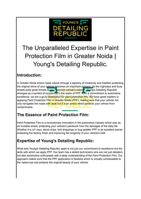 The Unparalleled Expertise in Paint Protection Film in Greater Noida _ Young's Detailing Republic.pdf