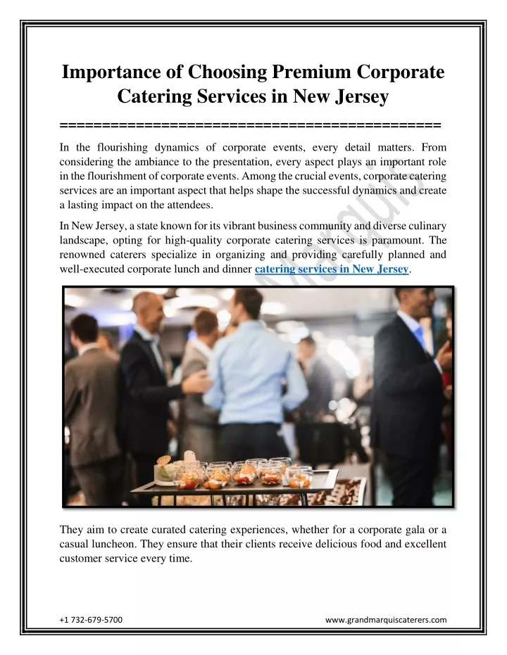 Importance of Choosing Premium Corporate Catering Services in New Jersey