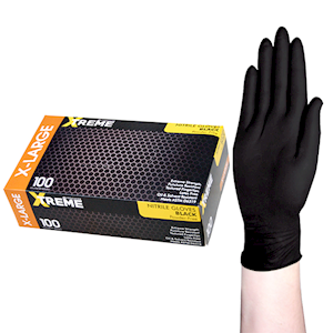 Livingstone Xtreme Thick Heavy Duty Nitrile Gloves, Powder Free, Extra Large, Black, 100 per Box