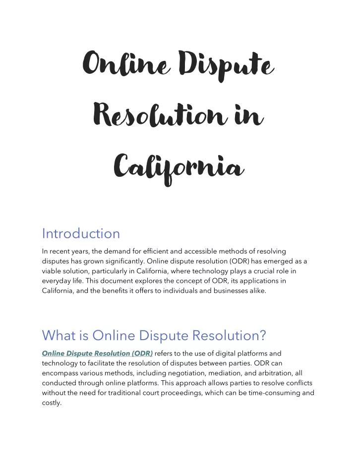 Online Dispute Resolution in California: A Modern Approach to Conflicts