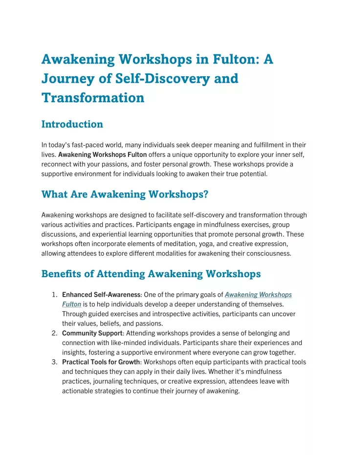 Awakening Workshops Fulton | Personal Growth & Spiritual Healing